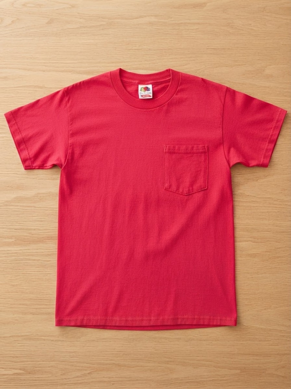 Vintage Fruit of the Loom Bright Pink Pocket Short Sleeve T Shirt Made in USA